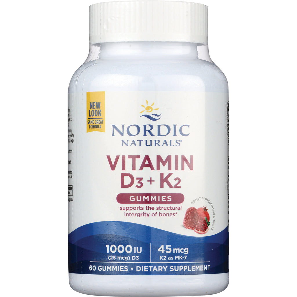NRN087 | Nordic Naturals Vitamin D3+K2 pomegranate gummies bottle front, 60-count dietary supplement - Thumbnail