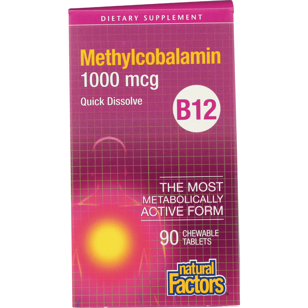 NFC002 | Natural Factors Methylcobalamin 1000 mcg B12 quick dissolve box, 90 chewable tablets - Thumbnail