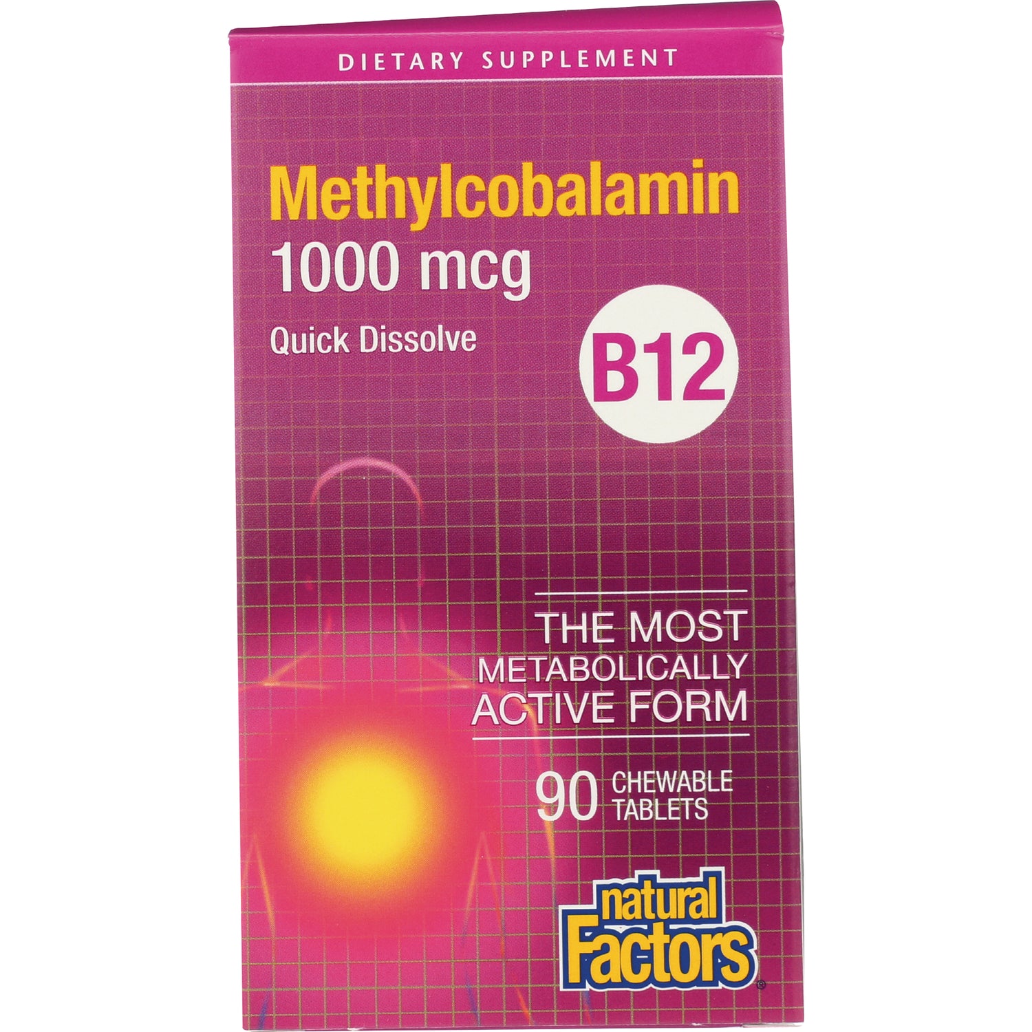 NFC002 | Natural Factors Methylcobalamin 1000 mcg B12 quick dissolve box, 90 chewable tablets