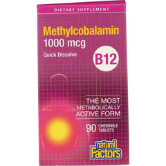 NFC002 | Natural Factors Methylcobalamin 1000 mcg B12 quick dissolve box, 90 chewable tablets