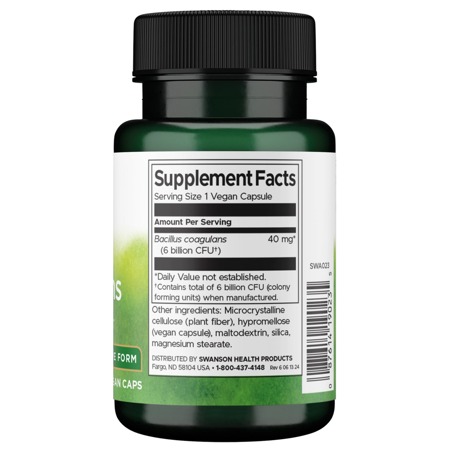 SWA023 | Back label with supplement facts and serving information