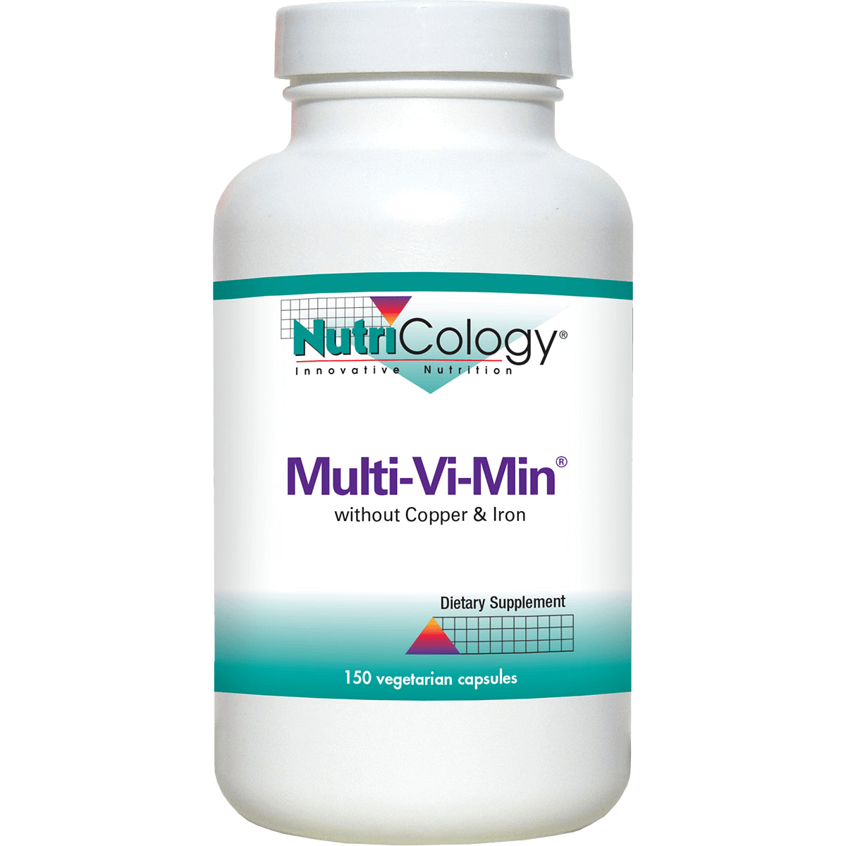 NCL109 | NutriCology Multi-Vi-Min dietary supplement bottle, 150 vegetarian capsules, without Copper & Iron