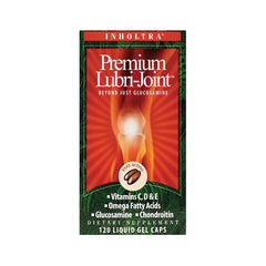 INHOLTRA Premium Lubri-Joint box with knee joint illustration listing glucosamine, chondroitin and 120 liquid gel caps