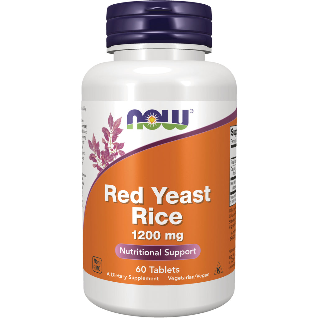 NWF088 | NOW Red Yeast Rice 1200 mg supplement bottle, 60 tablets orange label - Thumbnail