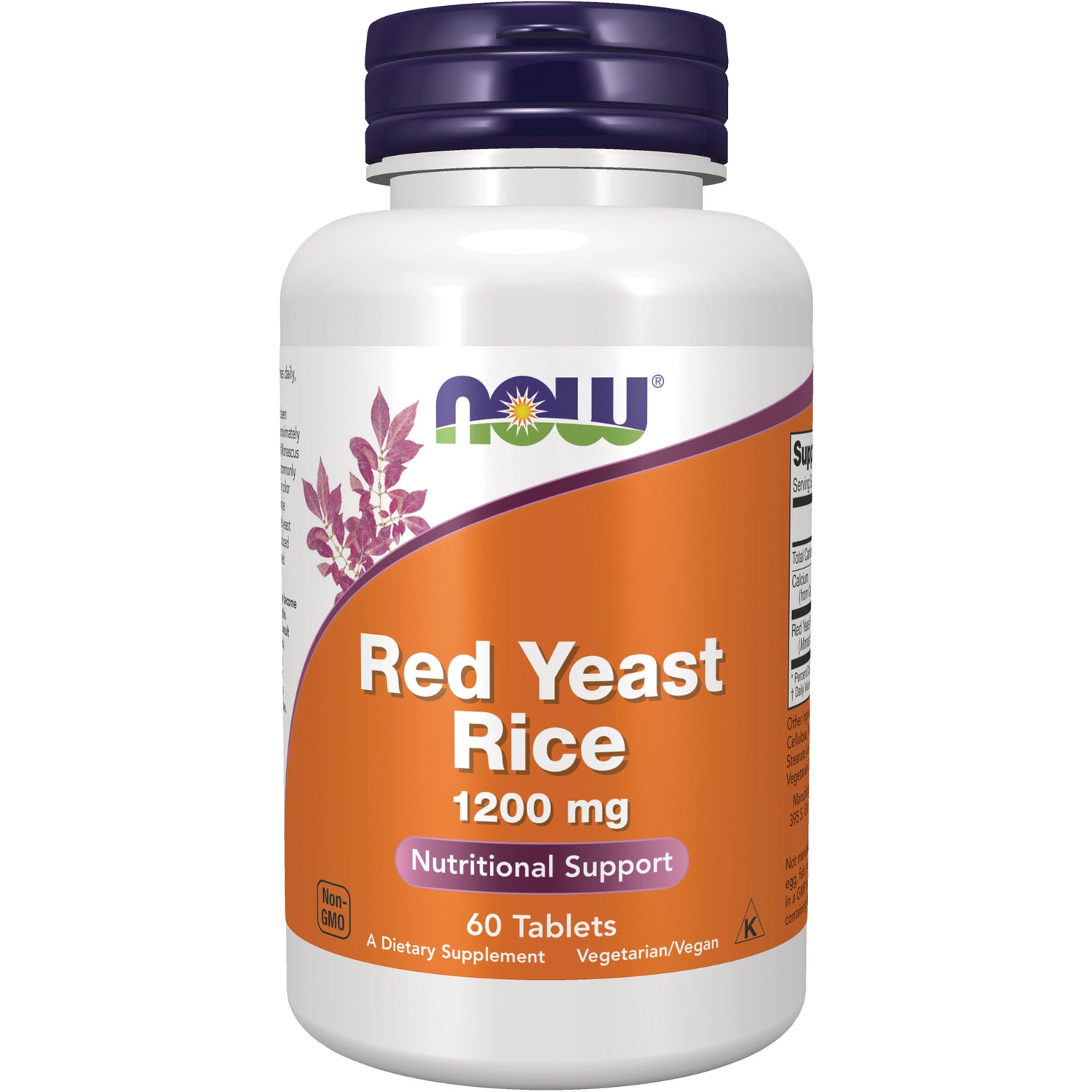 NWF088 | NOW Red Yeast Rice 1200 mg supplement bottle, 60 tablets orange label