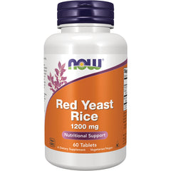 NWF088 | NOW Red Yeast Rice 1200 mg supplement bottle, 60 tablets orange label