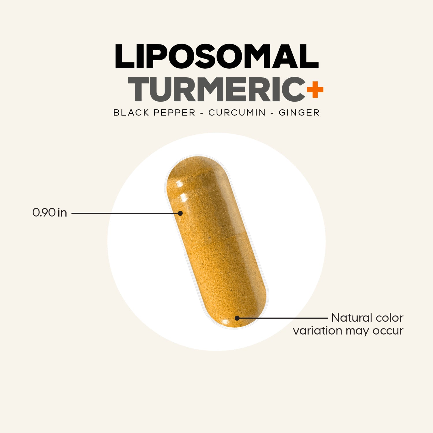 CDG014 | Liposomal turmeric capsule with black pepper, curcumin, and ginger; natural color variation may occur