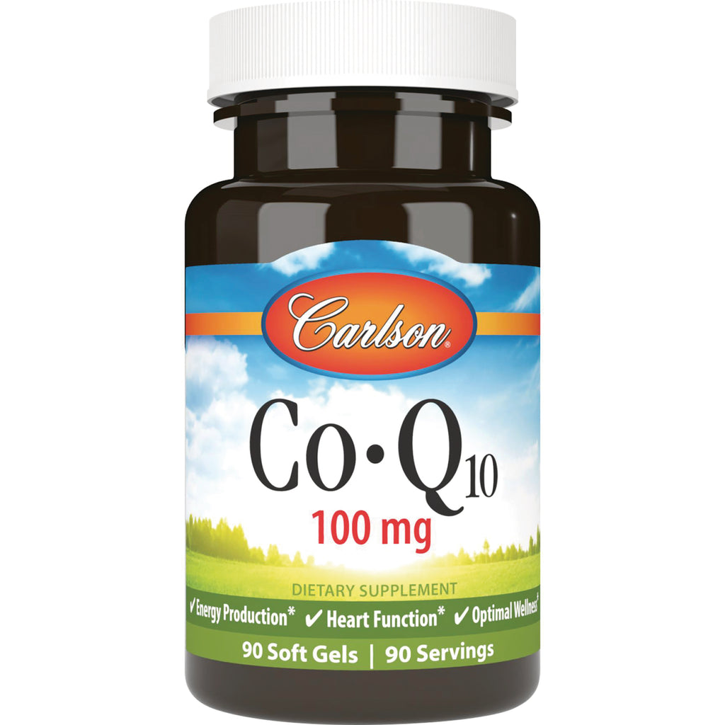 CSN048 | Carlson CoQ10 100 mg dietary supplement bottle front label, 90 soft gels - Thumbnail