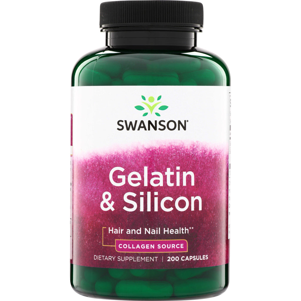 SW984 | Swanson Gelatin & Silicon supplement bottle, Hair and Nail Health, Collagen Source, 200 capsules - Thumbnail