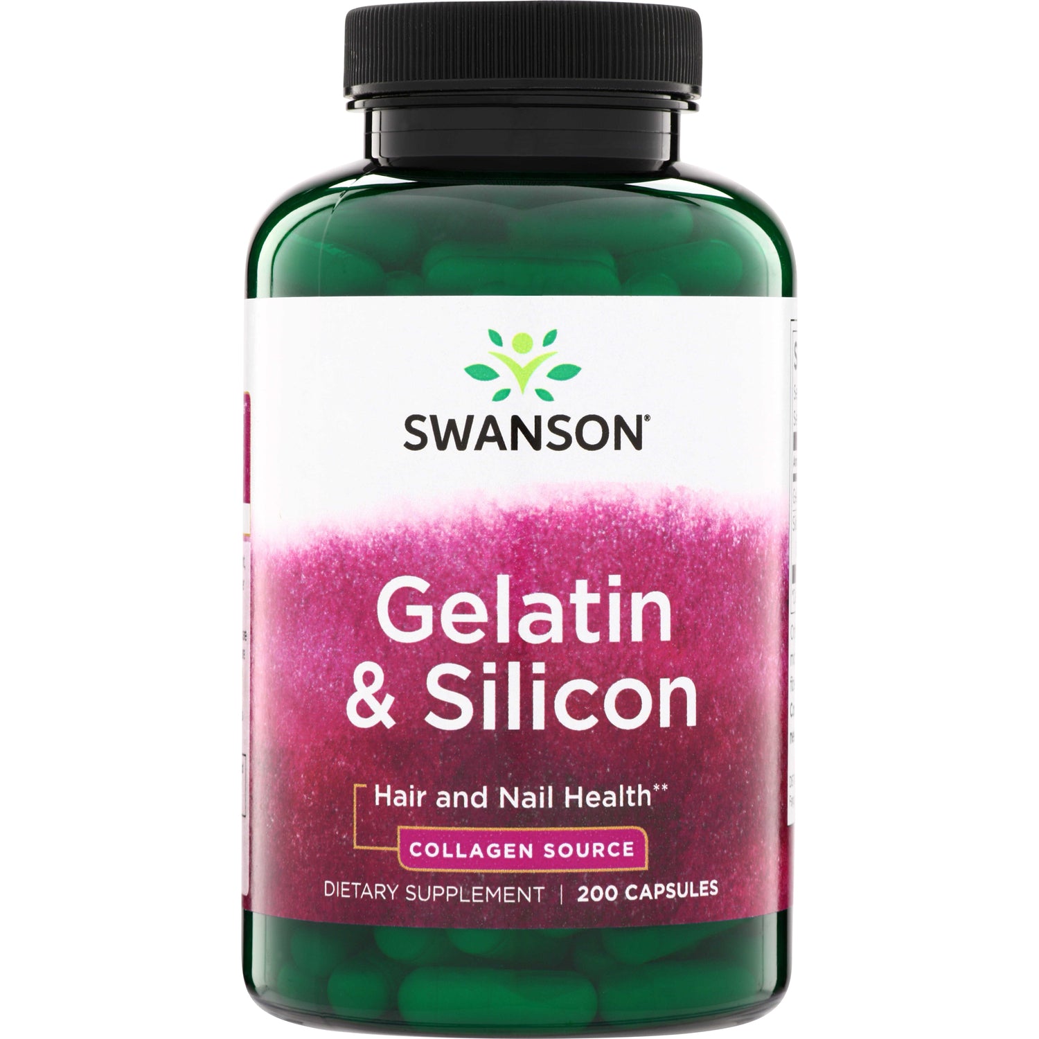 SW984 | Swanson Gelatin & Silicon supplement bottle, Hair and Nail Health, Collagen Source, 200 capsules