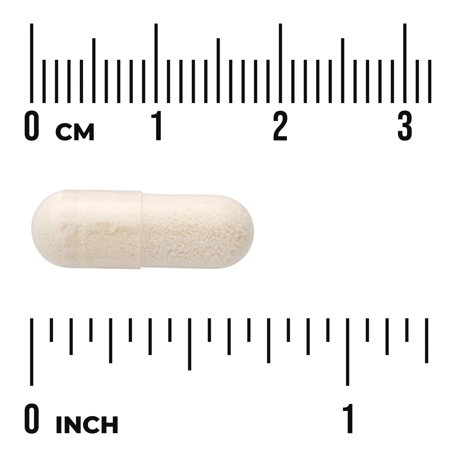 SWU864 | Off-white capsule with centimeter and inch ruler for size reference