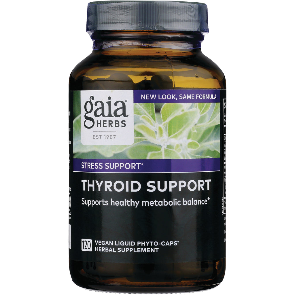 GH037 | Gaia Herbs Thyroid Support bottle front label, supports healthy metabolic balance, 120 vegan liquid phyto-caps - Thumbnail