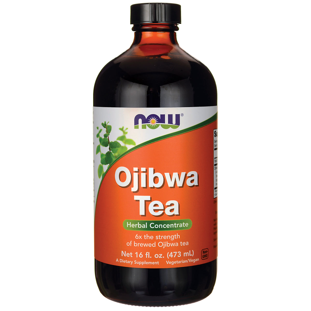 NWF954 | Now Ojibwa Tea herbal concentrate 16 fl oz amber bottle with orange label
