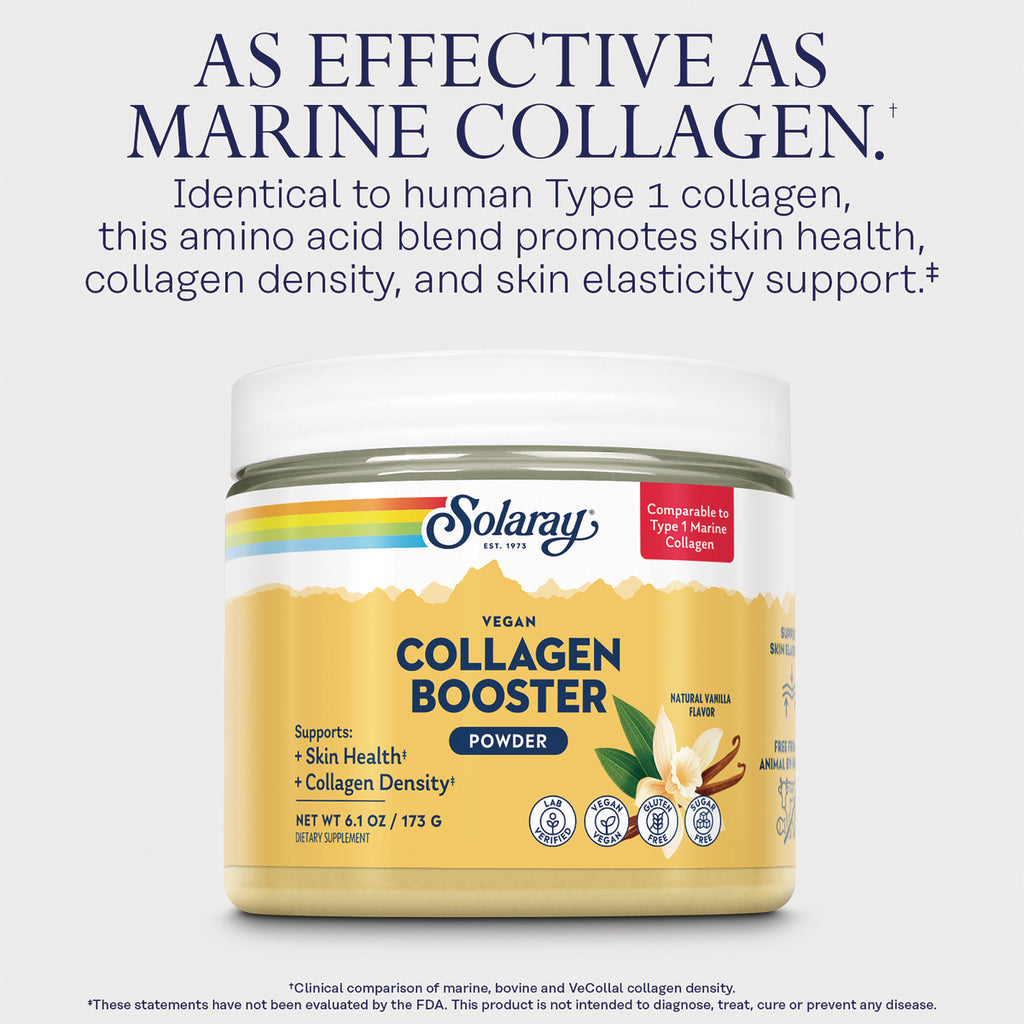 SLR542 | Solaray vegan Collagen Booster powder jar with yellow label and vanilla flower graphic - Thumbnail
