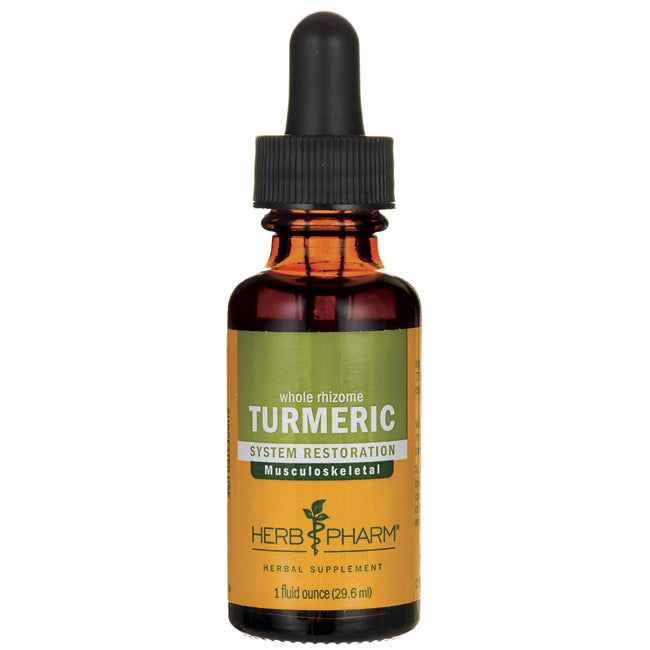 HPH034 | Amber dropper bottle labeled TURMERIC System Restoration Musculoskeletal herbal supplement 1 fl oz