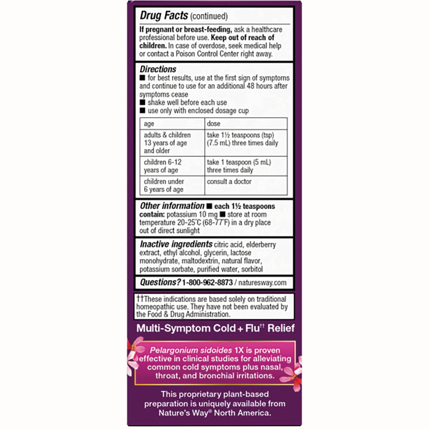 NW850 | Back panel with Drug Facts, directions, inactive ingredients and Multi-Symptom Cold + Flu Relief copy