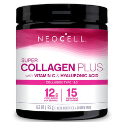 NEC025 | Neocell Super Collagen Plus jar front label with vitamin C and hyaluronic acid, 12 g collagen per serving