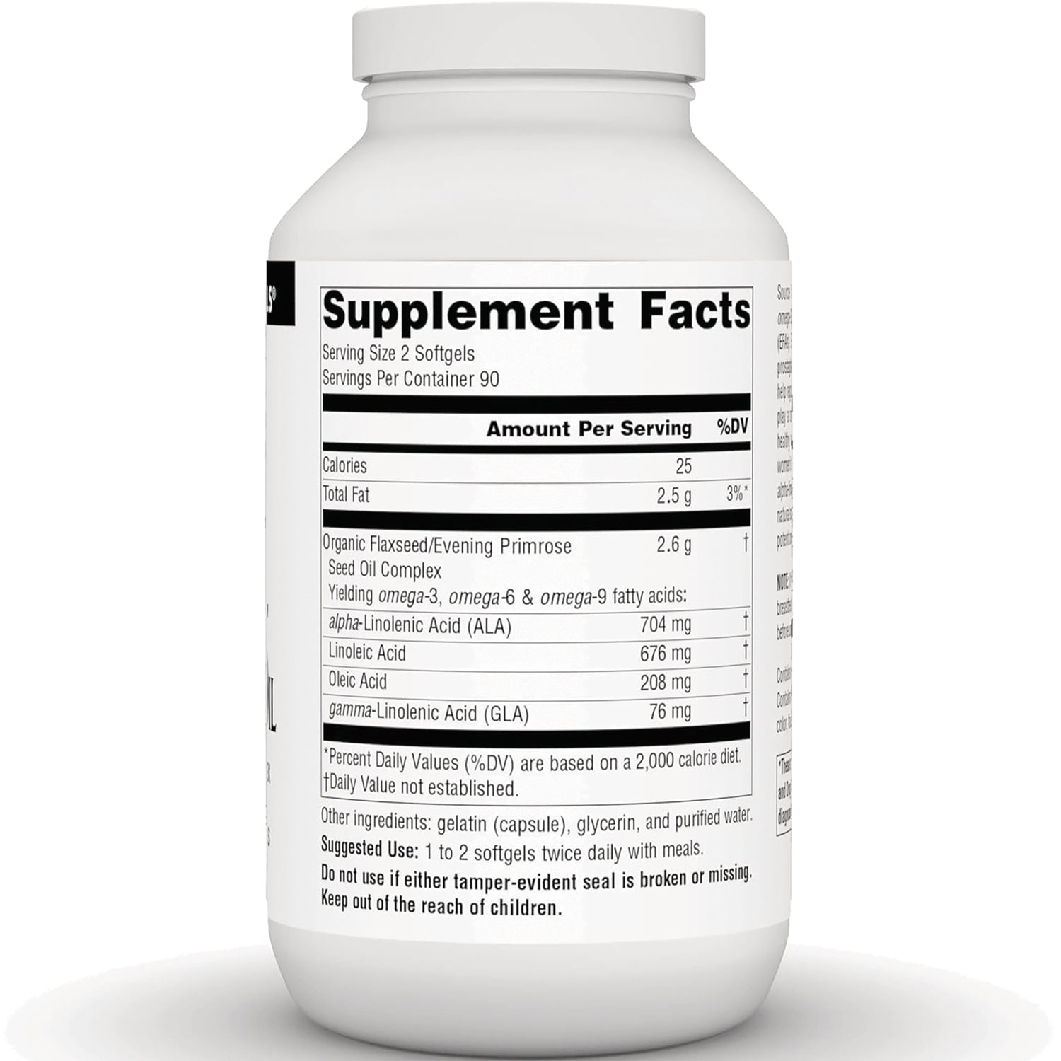 SN768 | Supplement Facts panel on back of bottle label