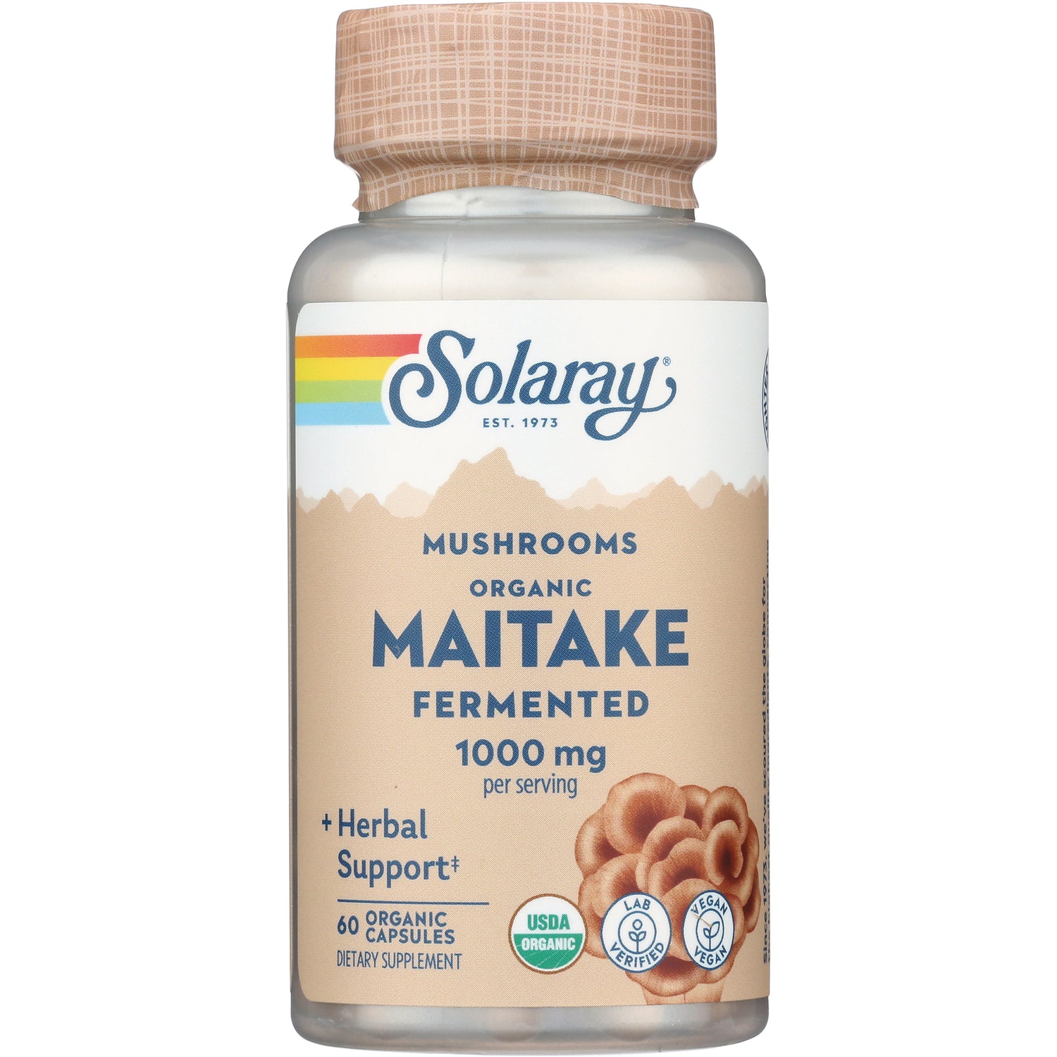 SLR462 | Solaray Mushrooms Organic Maitake Fermented 1000 mg per serving, 60 organic capsules