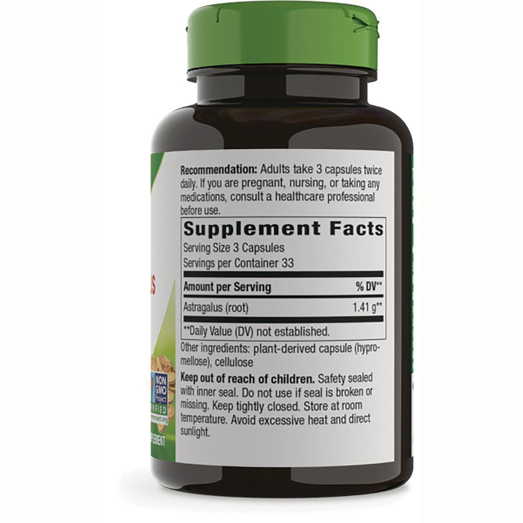 NW109 | back label with Supplement Facts, serving size 3 capsules, Astragalus 1.41 g, directions and safety warnings - Thumbnail