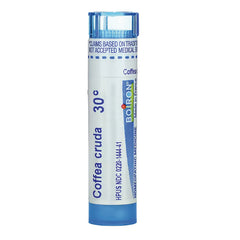 BRN060 | tube of Coffea cruda 30C homeopathic pellets with blue cap and front label visible