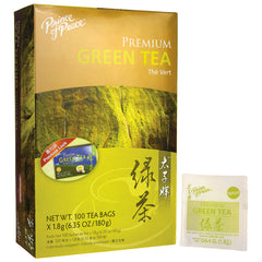 POP023 | Prince of Peace Premium Green Tea box, 100 tea bags with one tea sachet shown