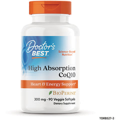 DB275 | Doctor's Best High Absorption CoQ10 supplement bottle, 300 mg, 90 veggie softgels, front label
