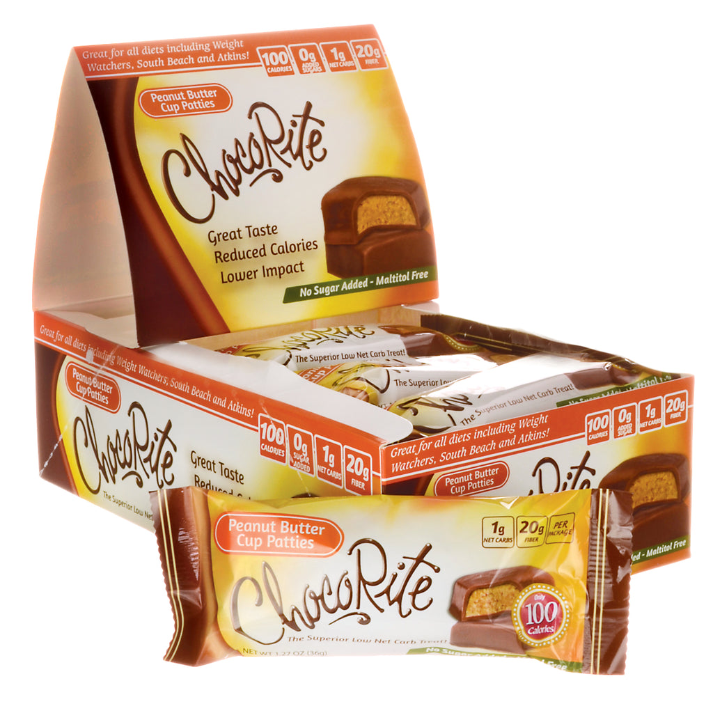 CHR007 | ChocoRite peanut butter cup patties display box showing an open box and a single wrapped bar - Thumbnail