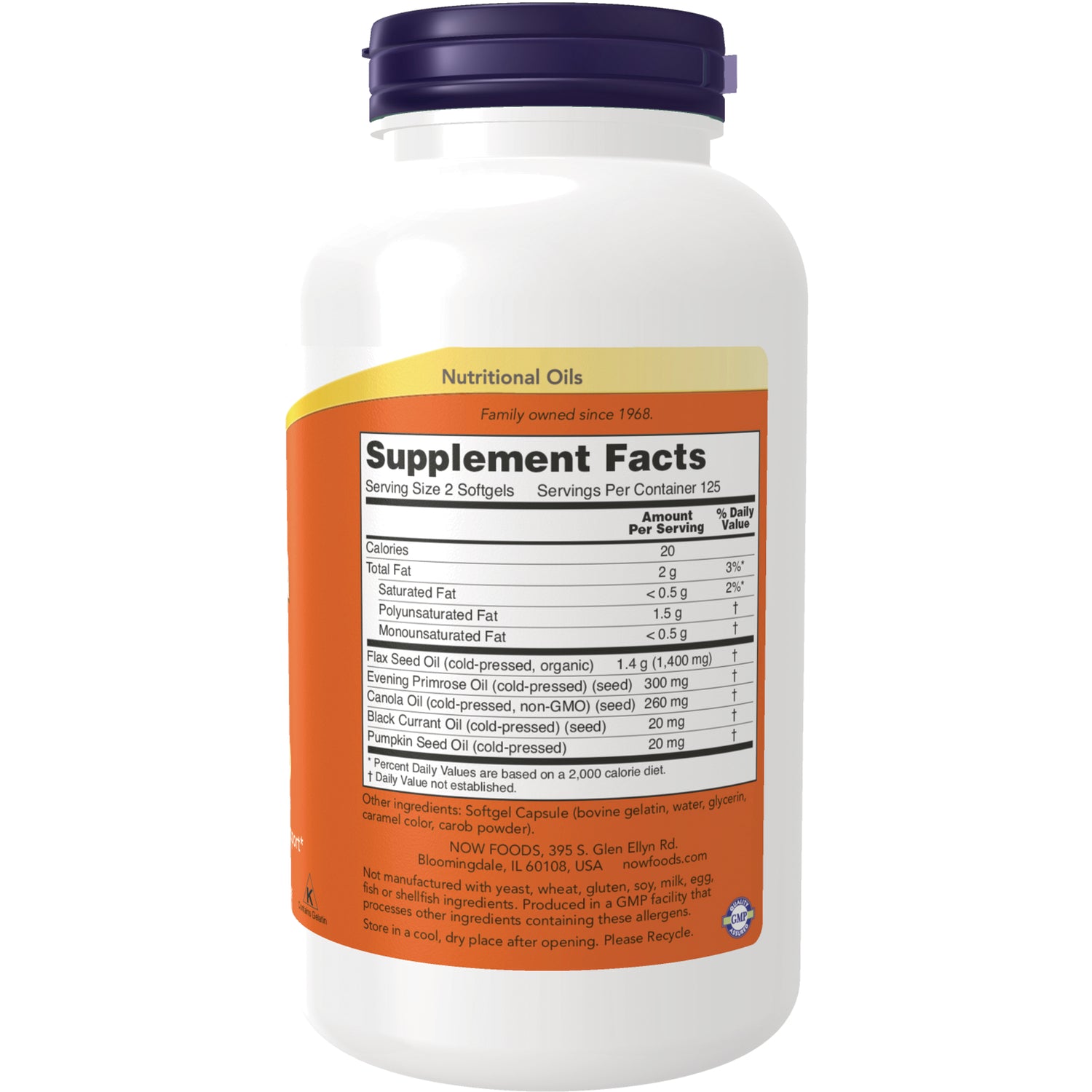 NWF073 | back of white supplement bottle showing Supplement Facts panel and ingredient list