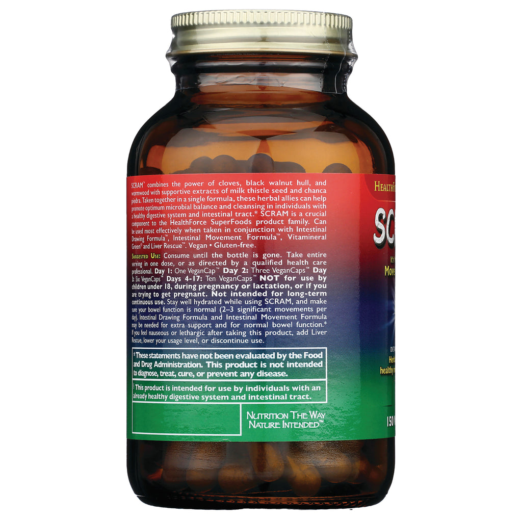 HFC006 | Back label of amber supplement bottle showing ingredients, usage directions, and warning text - Thumbnail