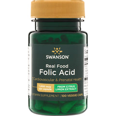 SWU1041 | Swanson Real Food Folic Acid, 1,000 mcg per capsule, From Citrus Limon Extract, 100 veggie caps bottle