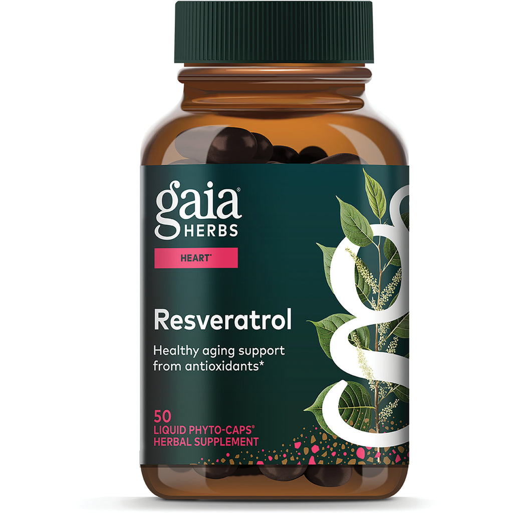 GH039 | Gaia Herbs Resveratrol 150 supplement bottle with label Beauty & Radiance Support and 50 vegan liquid phyto-caps - Thumbnail