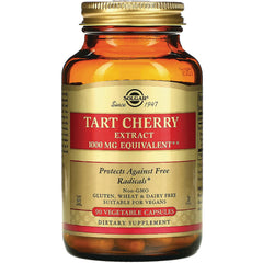 SLG302 | Solgar amber bottle labeled TART CHERRY EXTRACT 1000 MG EQUIVALENT with 90 vegetable capsules