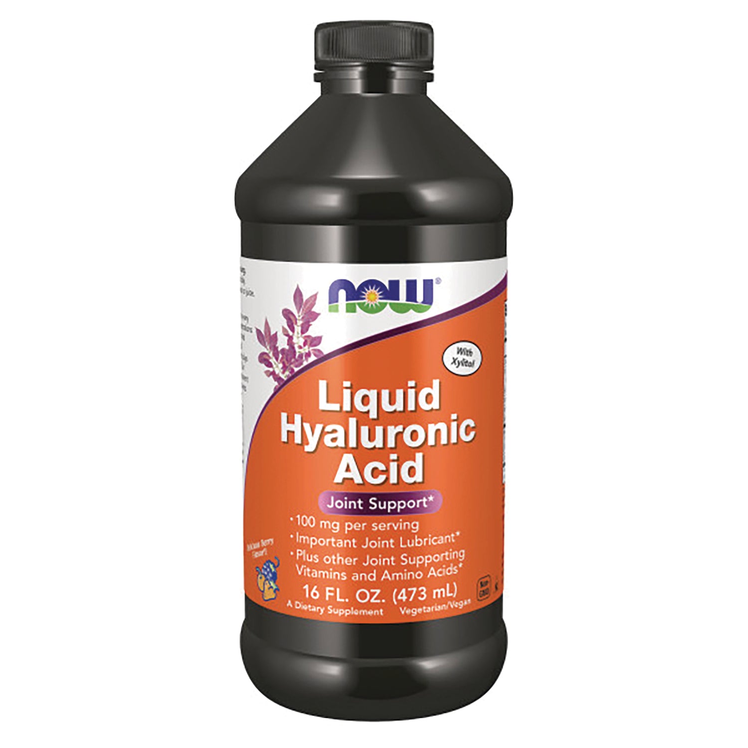 NWF1009 | NOW Liquid Hyaluronic Acid bottle with joint support label, 16 fl oz (473 mL)