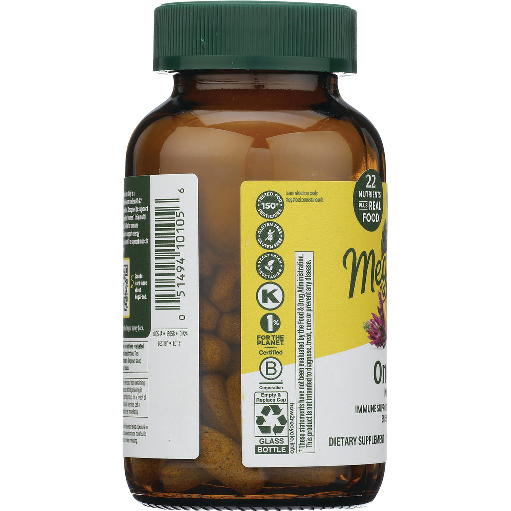 MGF001 | brown glass supplement bottle back label showing certification icons, barcode, and tablets visible - Thumbnail