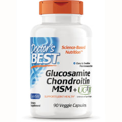 DB295 | Doctor's Best Glucosamine Chondroitin MSM + UC-II white bottle with orange cap, 90 veggie capsules