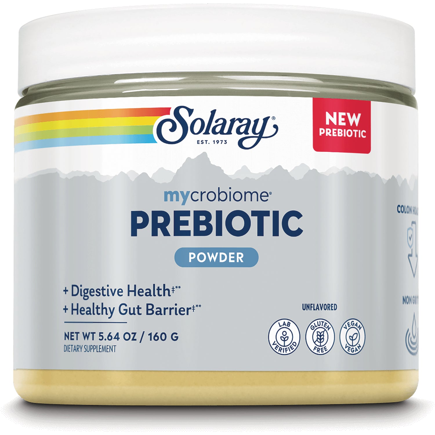 SLR496 | Solaray mycrobiome Prebiotic Powder, unflavored, 5.64 oz (160 g), lab verified, gluten free, vegan