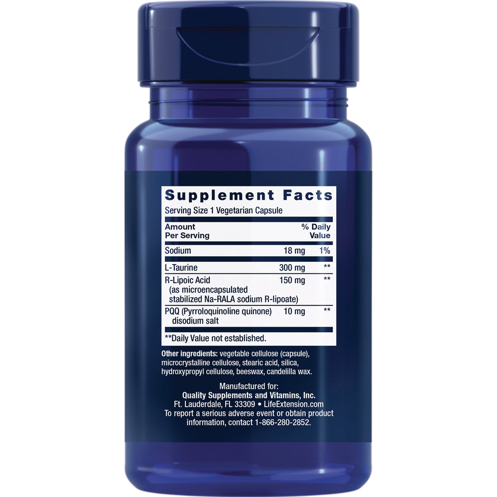 LE394 | back label showing Supplement Facts panel, ingredient list, and manufacturer info on blue supplement bottle - Thumbnail