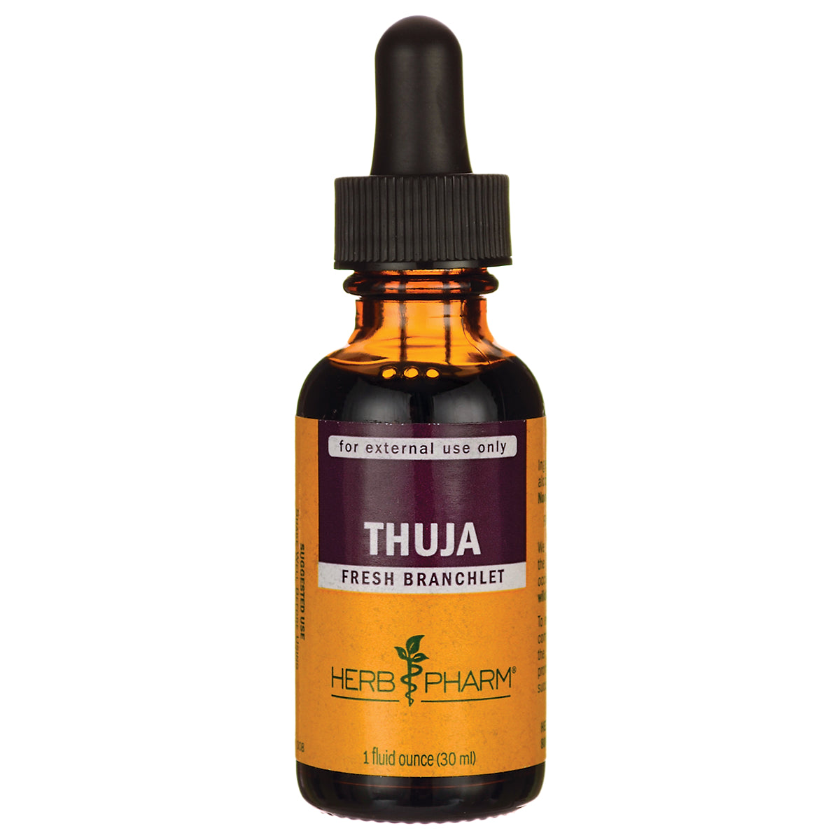 HPH046 | Amber glass dropper bottle labeled THUJA fresh branchlet Herb Pharm 1 fluid ounce