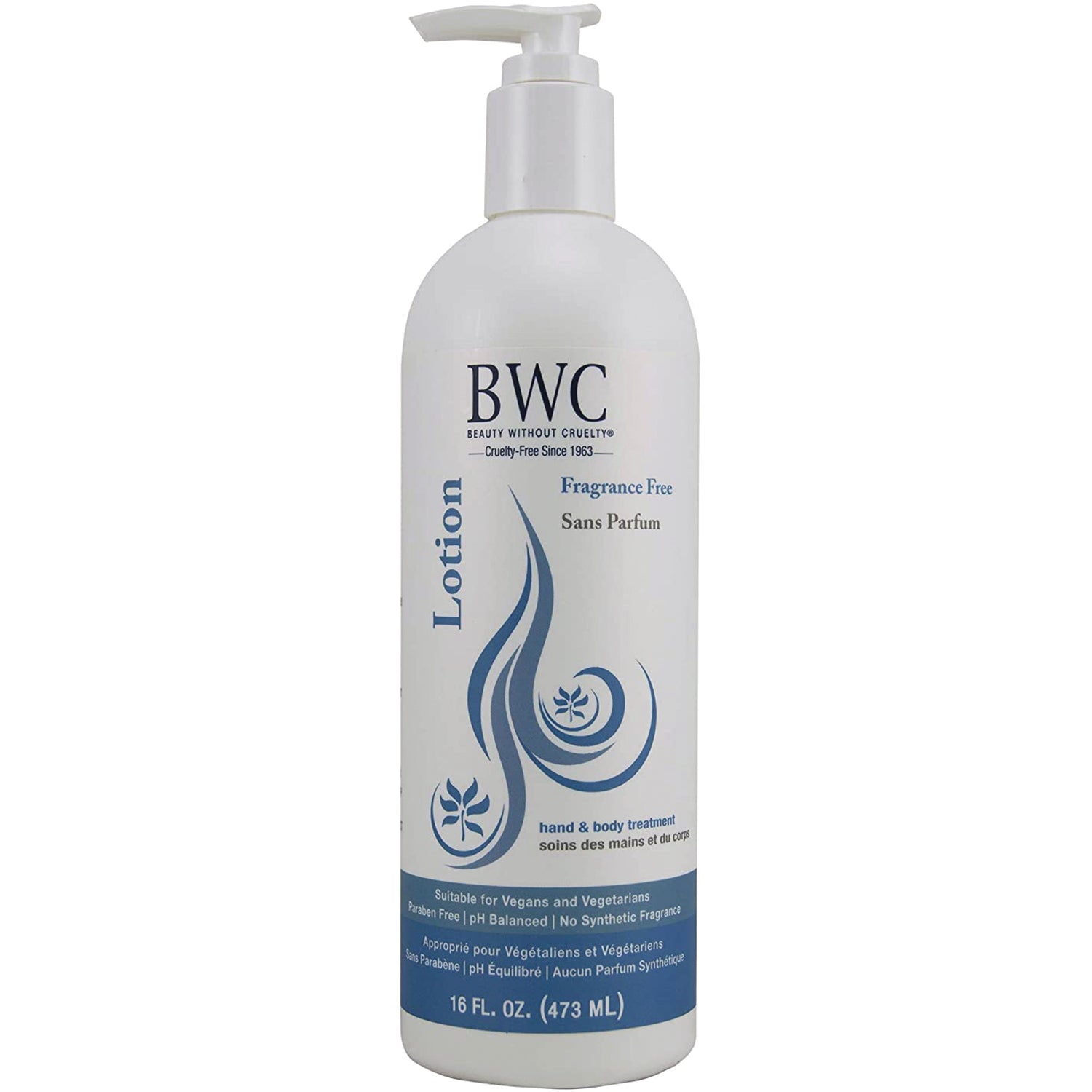 BWC099 | white pump bottle of BWC fragrance-free lotion 16 FL OZ hand and body treatment