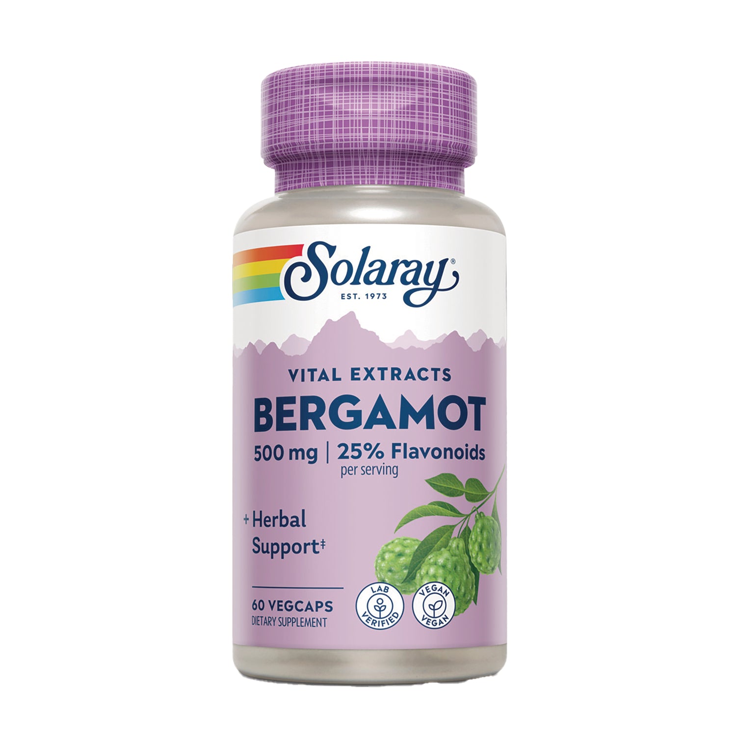 SLR521 | Solaray Bergamot 500 mg supplement bottle labeled 25% Flavonoids and 60 vegcaps