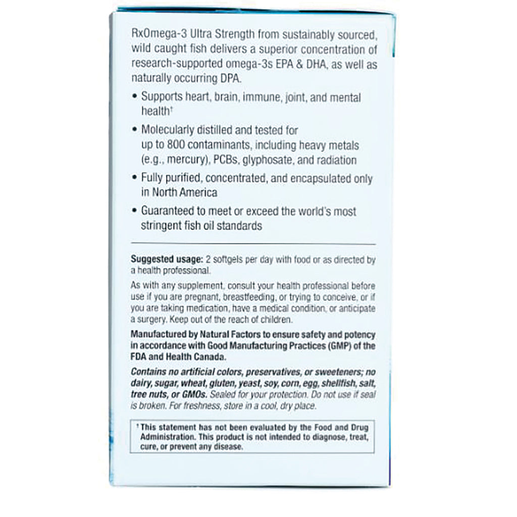 NFC117 | back of supplement box showing Suggested usage: 2 softgels per day, purity claims, warnings, and ingredient/containment statements - Thumbnail