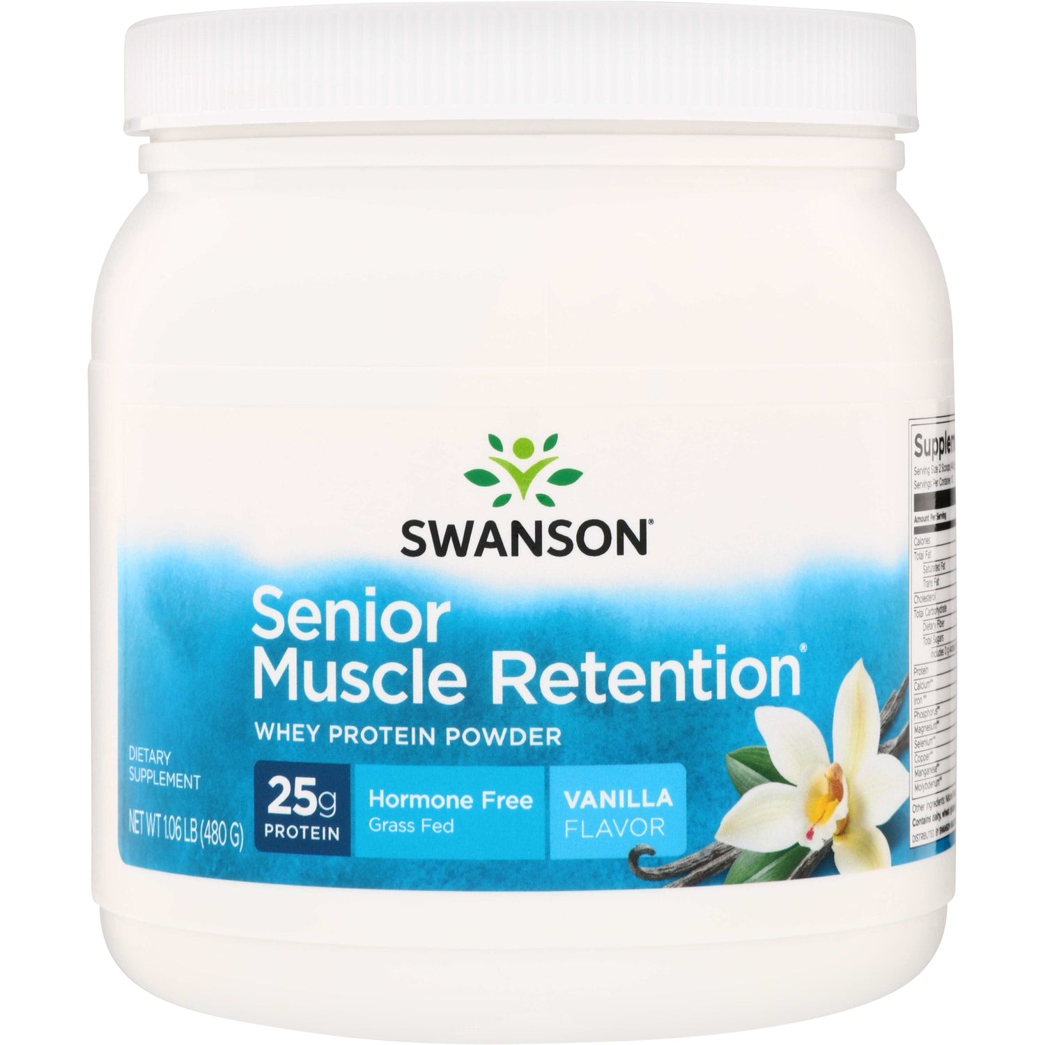 SWU1016 | Swanson Senior Muscle Retention whey protein powder, vanilla flavor, 25 g protein, hormone free