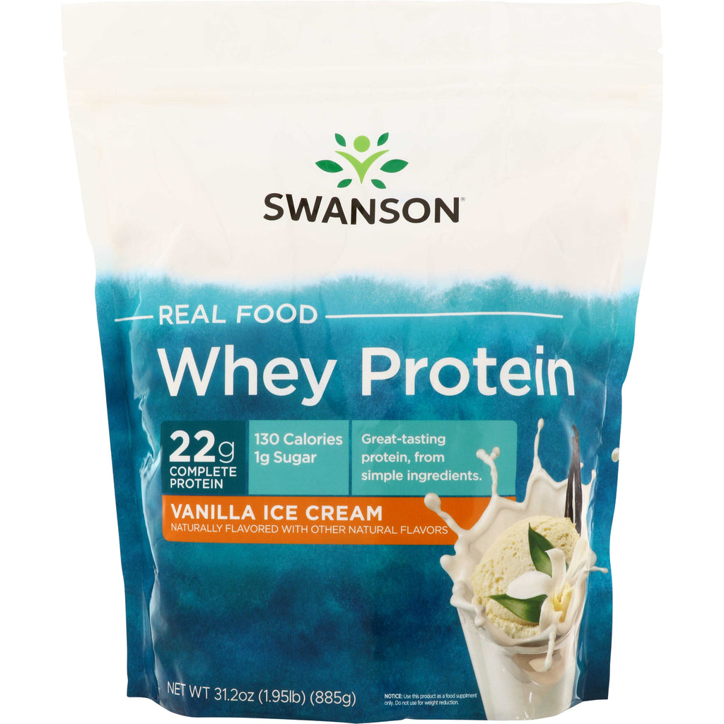 SWU1053 | Swanson Whey Protein, Vanilla Ice Cream flavor, 22g protein, 130 calories, 1g sugar, 31.2 oz bag - Thumbnail