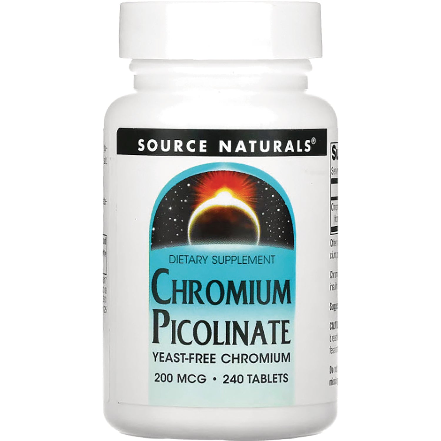 SN715 | Source Naturals Chromium Picolinate dietary supplement, yeast-free chromium 200 mcg 240 tablets bottle front