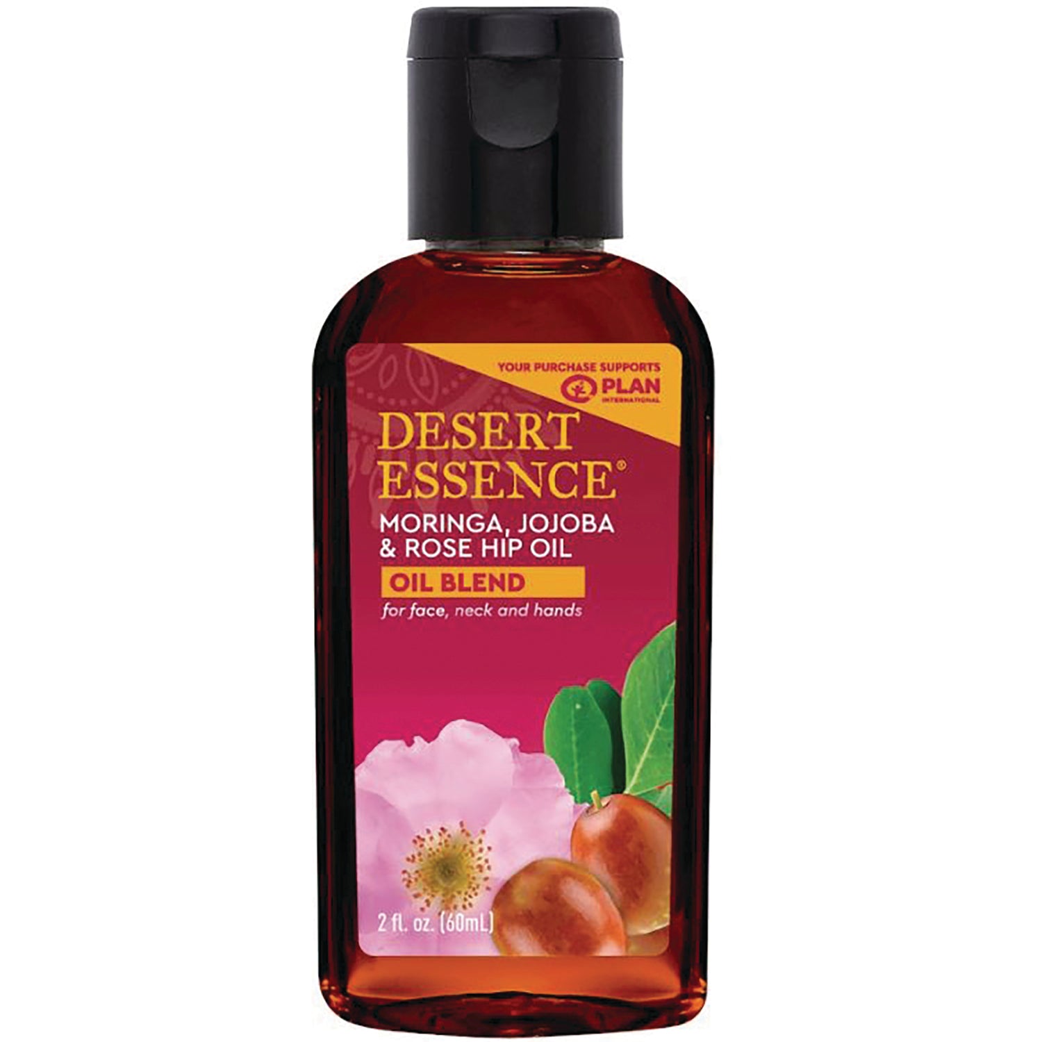 DST137 | Desert Essence moringa, jojoba and rose hip oil blend bottle front label, 2 fl oz