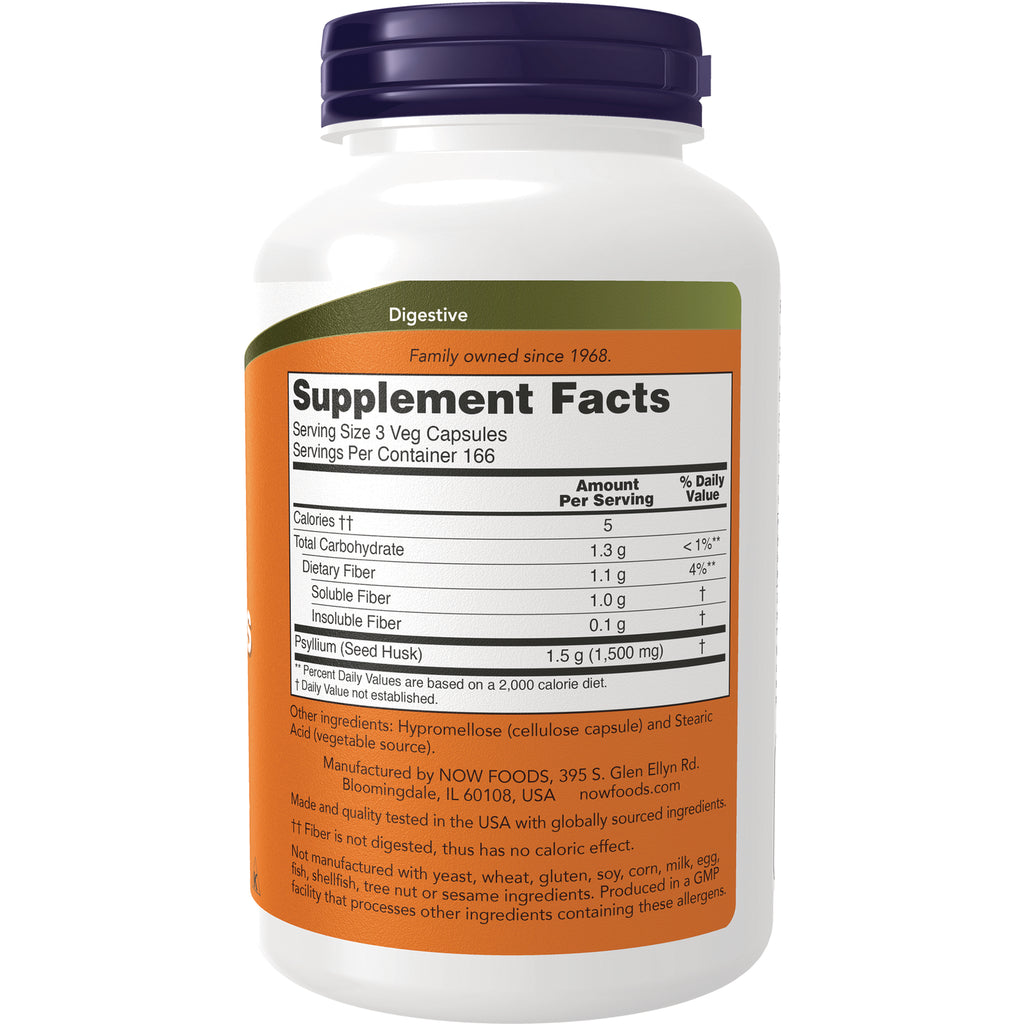 NWF1101 | Back label showing Supplement Facts and ingredients for psyllium capsules - Thumbnail