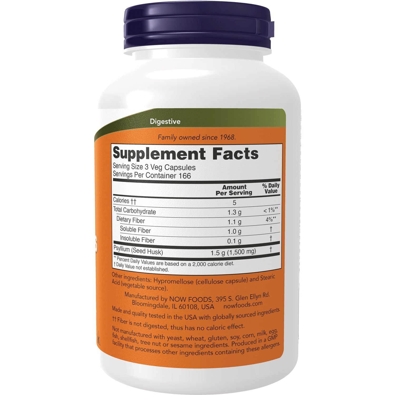 NWF1101 | Back label showing Supplement Facts and ingredients for psyllium capsules