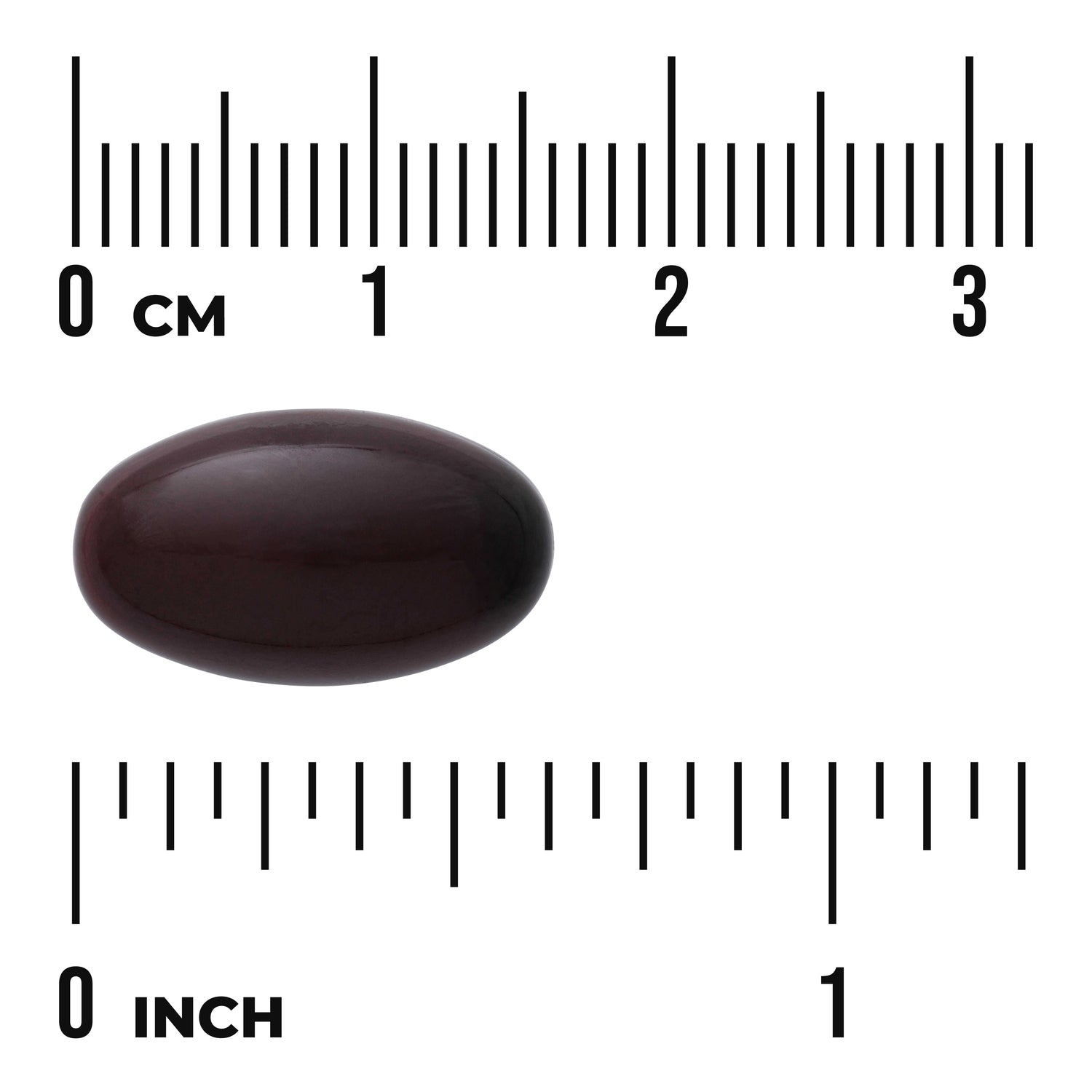 SWU845 | Dark oval softgel with size guide in cm and inches