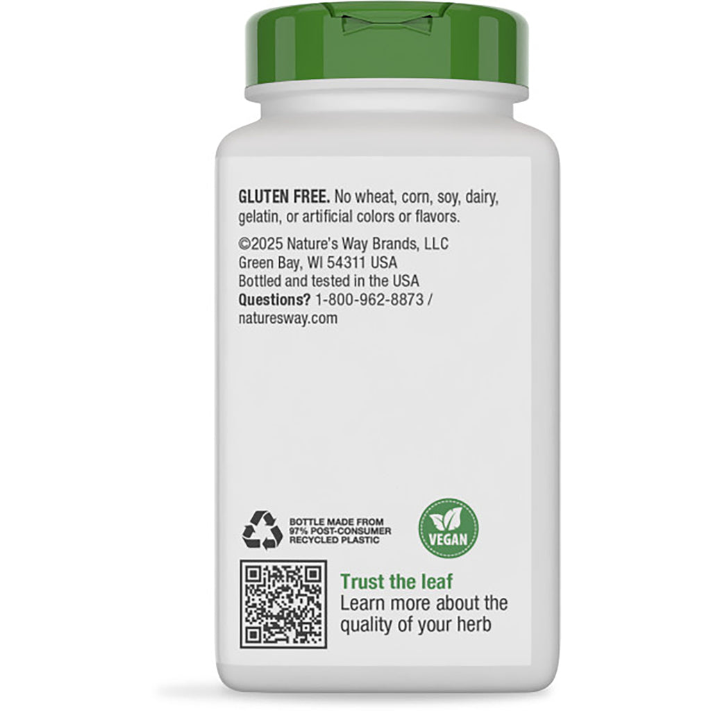 NW489 | Back of brown supplement bottle with green label reading Supports Longevity & Vitality, gluten free text and barcode - Thumbnail